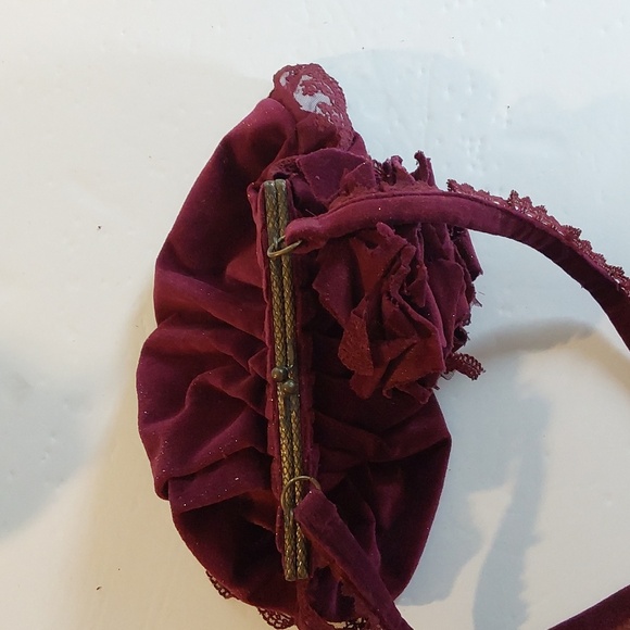 Vintage Elegant Burgundy Velvet Women's Bag Strap Fancy Formal Sz.Medium - Picture 3 of 8